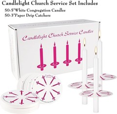 50 Pieces 5-Inch White Unscented Taper Candles with Drip Protectors 50,