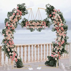 2Pcs 8.2ft Gold Metal Wedding Arch Backdrop Stand Party Balloon Floral Frame