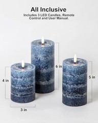 Flameless Candles with Remote and Timer, Real Wax Made LED Gradient Navy Blue