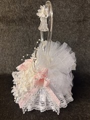 Blown Glass Bells Wedding Cake Topper White Pink Lace 8.5” Tall
