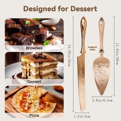 Elegant SUS304 Wedding Cake Knife Server Set for Party, Rose Gold