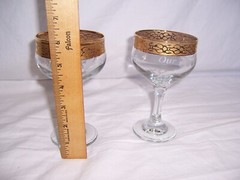 2 Our Wedding Etched Water Goblets/Wine Glasses Encrusted Gold Rim Bride & Groom