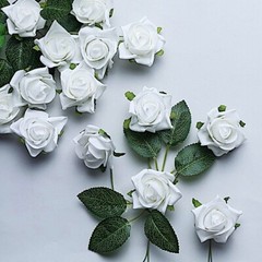24 WHITE 2″ Mini FOAM ROSE Flowers Stems Wedding Events Decorations Supplies