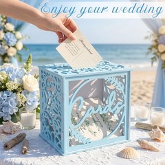 Blue Wedding Card Box Acrylic Window PVC Reception Envelope Money Gift