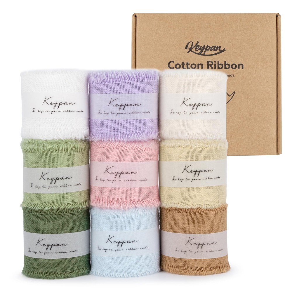 Keypan Cotton Ribbon Mixed Color Set with Frayed Fringe 9 Rolls