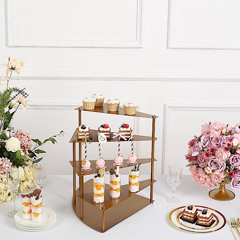 GOLD 17″ Metal 4 Tier Spiral Stairway Cupcake DESSERT STAND Party Decorations