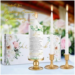 3 Unity Floral Candles for Wedding Ceremony Set with Gold Candle Holders, Bib…
