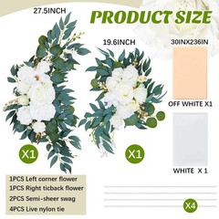 Thiccywoov 4 Pcs Wedding Arch Flowers and Drape Kit Include 2 Artificial Flor…