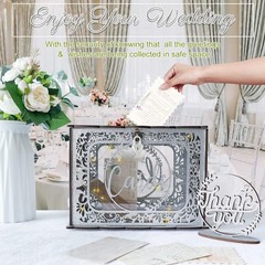 Silver Wedding Card Box with Lock, Wooden Gift Card Box for Wedding Reception…