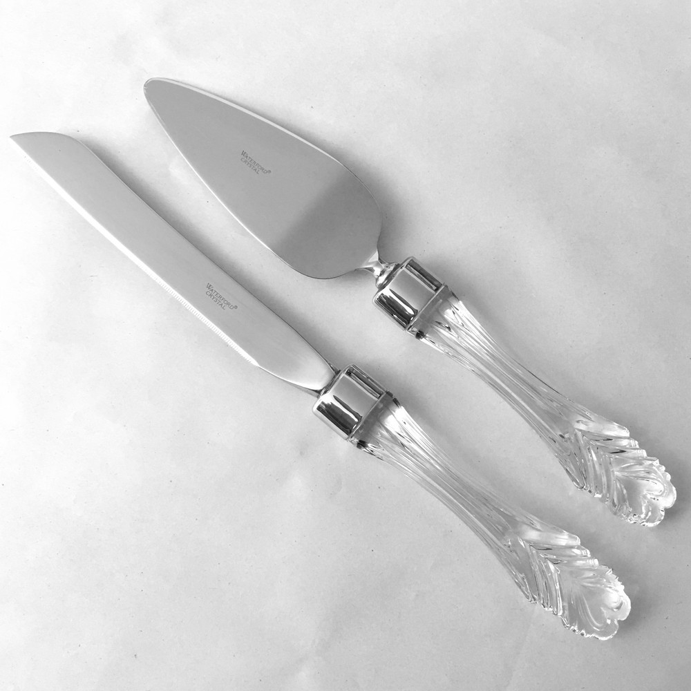 Waterford Wedding Cake Knife and Server Set Crystal Handles Serrated Knife