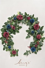 Ling’s Moment 5FT Burgundy & Navy Blue Artificial Flower Garland w/ Rose Leaves
