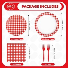 96 Pcs Red Gingham Party Decorations Red and White Buffalo Checked BBQ Kit