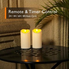 2PC Outdoor Waterproof LED Flameless Candles 6in Ivory White Remote Timer stable