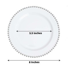 CLEAR SILVER 10 Round 8″ Plastic Salad PLATES Beaded Rim Party Events