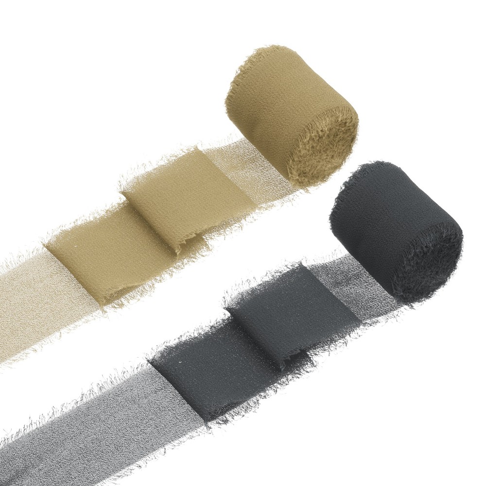 2 Rolls Chiffon Ribbon, 1.5 Inch x 5 Yard Silk Ribbon, Light Khaki/Deep Grey
