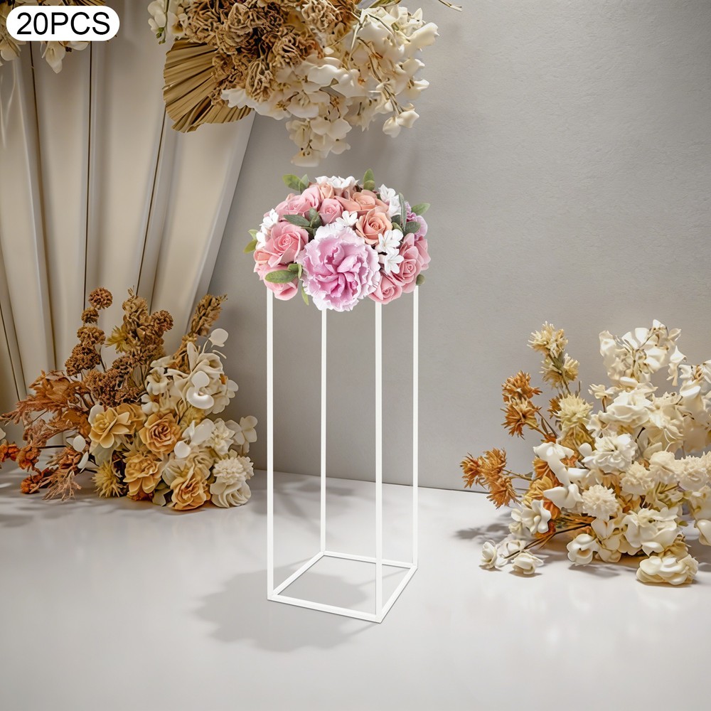 White 20 PCS Geometric Flower Stand For Wedding, Flower Stand 10.63*10.63*31.5in