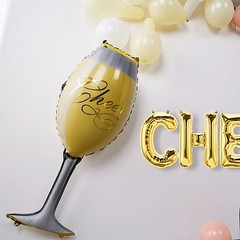39″ Gold Green Champagne Bottle and Goblet Mylar Foil Balloons Party Supplies