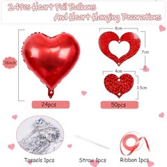 Heart Balloons, 24Pcs 18Inch Foil Heart Shaped Love Balloons and 50Pcs Red