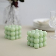 2 SAGE GREEN Bubble Cube Unscented Paraffin Wax CANDLES Wedding Centerpieces