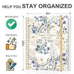 2026-2027 Teacher Planner, Lesson Planner from August 8″ x 10″ Crushed-Flower