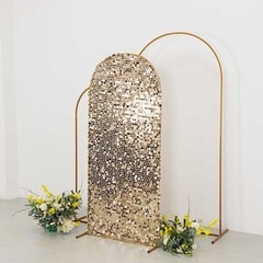 6 ft CHAMPAGNE Big Payette Sequin Fitted Round Top Wedding Arch STAND COVER