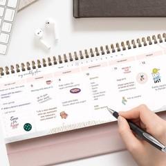 Pink Abstract Non-Dated Spiral Weekly Desk Calendar Planner, 60 Week Inspirat…