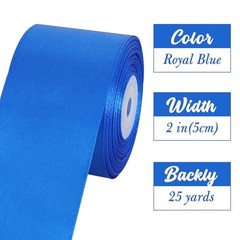 2 Inch x 25 Yards Wide Blue Satin Ribbon Solid Fabric 2 inch wide Royal Blue