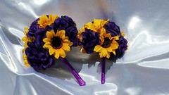 24 Pc Wedding Bouquet Set, Purple Rose, Yellow Sunflowers, Bouquet Package
