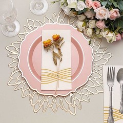 30 DUSTY ROSE 10.5″ Round Plastic Dinner Plates GOLD Scalloped Rim Events