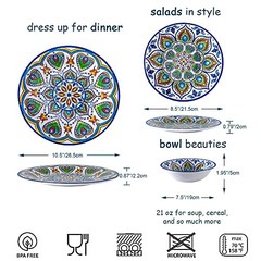 Melamine Dinnerware Set – 12 Pcs Dishware DurableOutdoor Plastic Plates Bowls