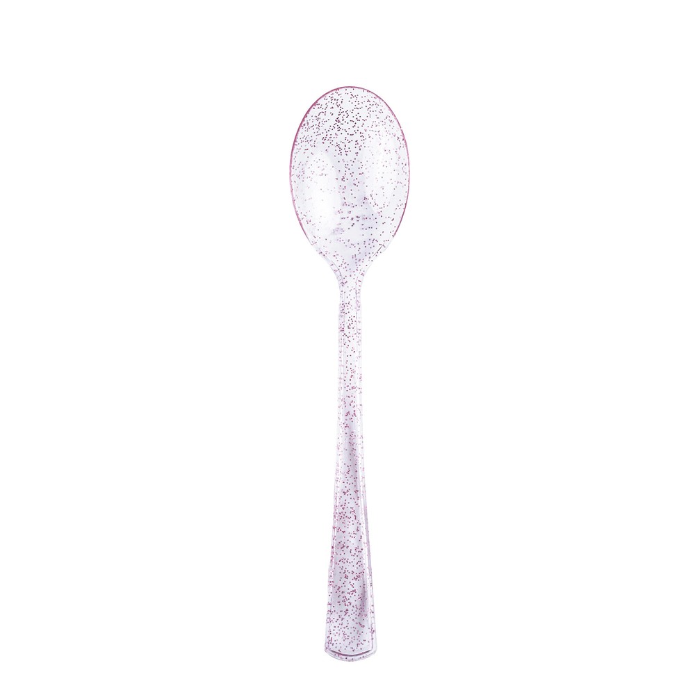 Plastic Clear Blush Glittered SPOONS Disposable TABLEWARE Party Wedding Catering