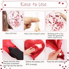 Red Heart Balloons Set, 30Pcs Heart Shaped Balloons and 50Pcs Red Hanging
