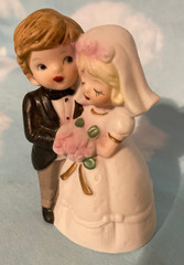 Vintage Bride and Groom Wedding Cake Topper Figurine with Bouquet-USED