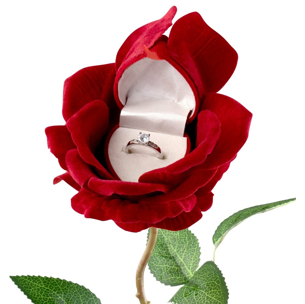 Noble Rose Ring Box – Flower Heart Engagement Ring Box for Proposal Ring, Cer…