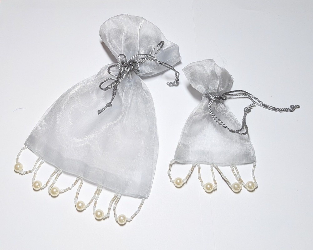 Jewelry Bags Organza Bags SILVER Gift Pouch Wedding Favor Mix 5×7 3×4 48pcs