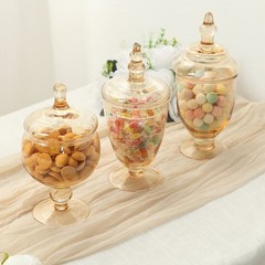 3 pcs 9″ 10″ 11″ tall AMBER GOLD Glass Apothecary Jars with Lids Wedding Favors