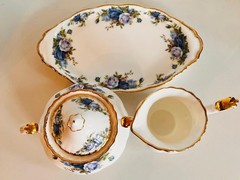 Royal Albert Moonlight Rose Sugar Bowl, Creamer & Tray: Bone China Trio