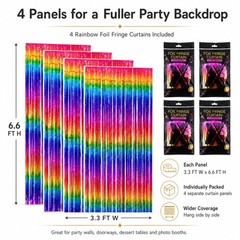 Pack of 4 Sparkly Neon Rainbow Foil Fringe Curtain Backdrop Metallic Streamer…