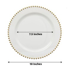 WHITE GOLD 10 Round 10″ Plastic Salad PLATES Beaded Rim Party Events Decorations