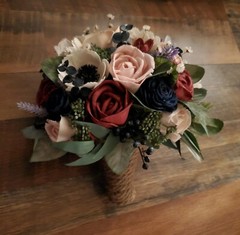 Navy Burgundy Pink Sola Wood Bridal Bouquet Anemone Artificial Wedding Flowers