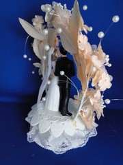 New Vintage Wilton MOONLIT SNOW Peach Wedding Cake Top, Black Suit # 114-205