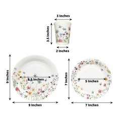 75 White Wildflower Butterfly Print Paper Plates and Cups Set Wedding Events