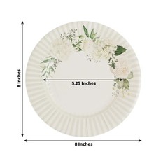 25 White 8″ Dessert Paper Plates with Sage Green Floral Lined Rim Decorations