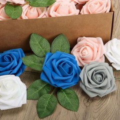 25/50pcs Artificial Flowers Real Looking Foam Rose Decoration DIY for Wedding US