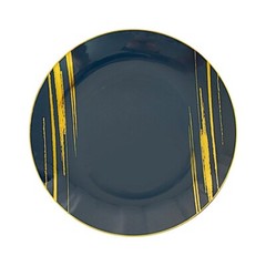 NAVY BLUE GOLD 10 Round 10″ Plastic Salad DINNER PLATES Metallic Prints Party