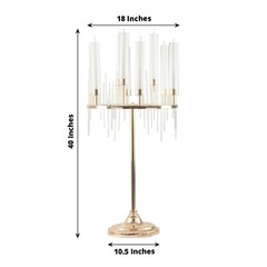 40″ GOLD CLEAR 9 Arm Metal Candelabra Taper CANDLE HOLDER Glass Shades Party