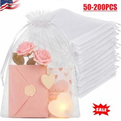 200× Sheer Drawstring Organza Bags Jewelry Pouches Wedding Party Favor Gift Bag