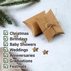 50Pcs Small Kraft Paper Pillow Gift Boxes w/ Twine for Jewelry Candy Party Favor