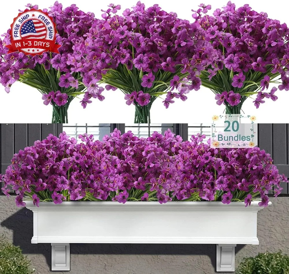 20 Bundles Artificial Flowers for Outdoors, UV Resistant Fake Realistic Flowers