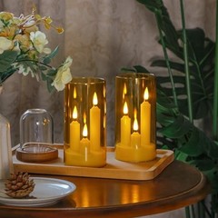 3 in 1 Flameless Taper Short Candles with 10 Key Remote Control and Amber